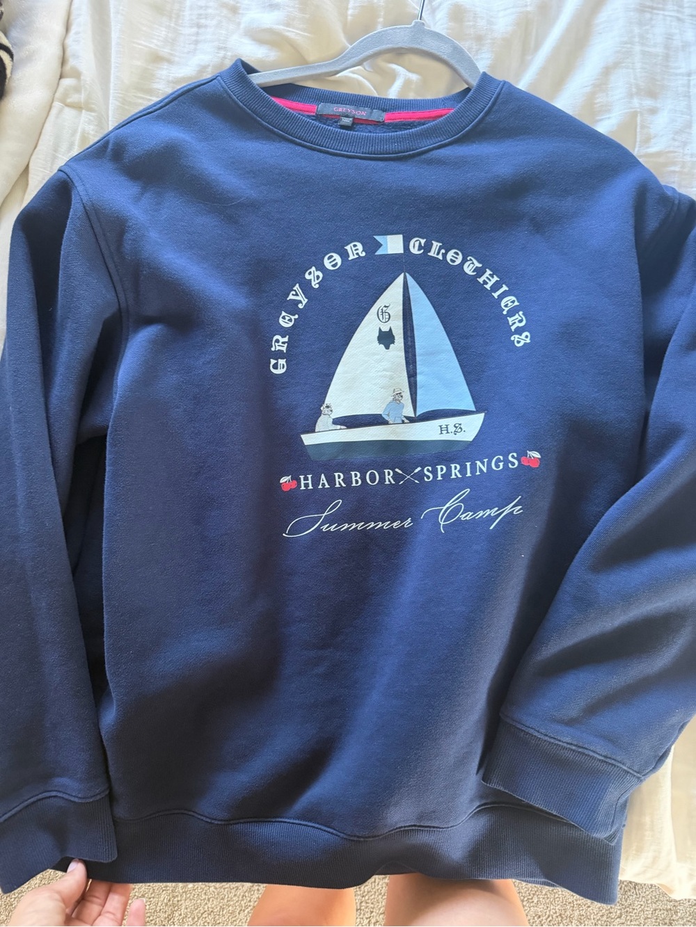 Greyson Navy Crewneck with Sailboat Graphic
